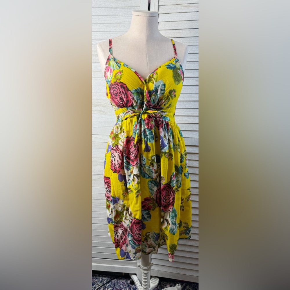 Luv By Chance Yellow Floral Midi Dress Medium NWT Cottagecore Garden Party - Picture 2 of 11